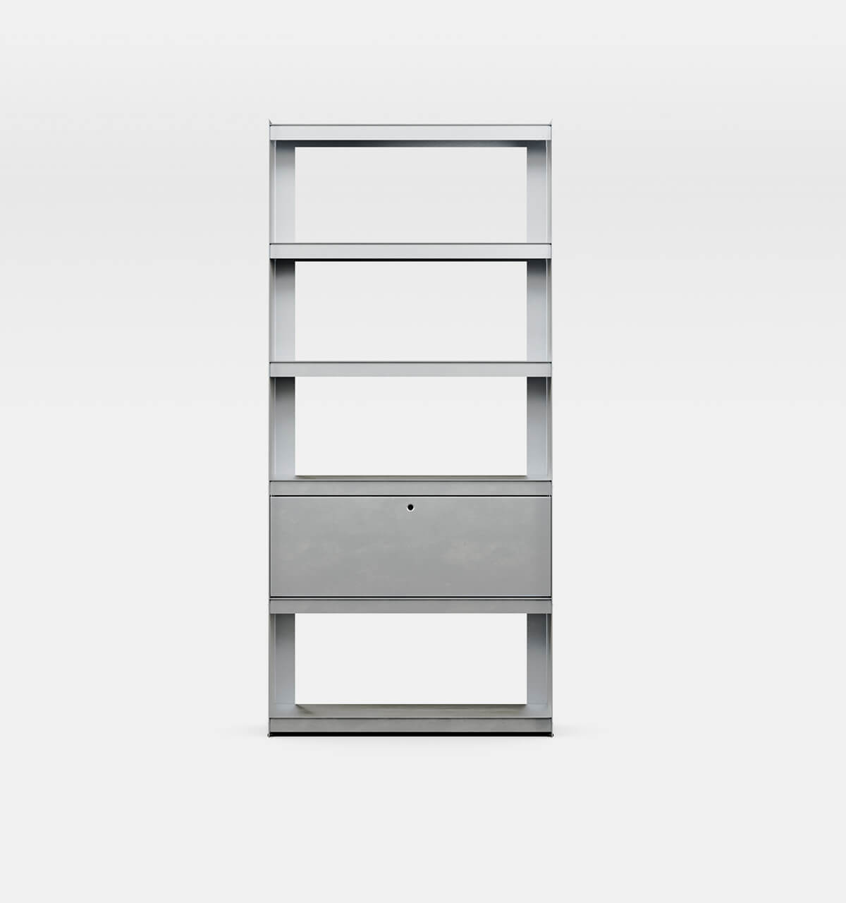 Plié Bookshelf 1 Tall Drawer Brushed Aluminium / 90 cm / 35 in