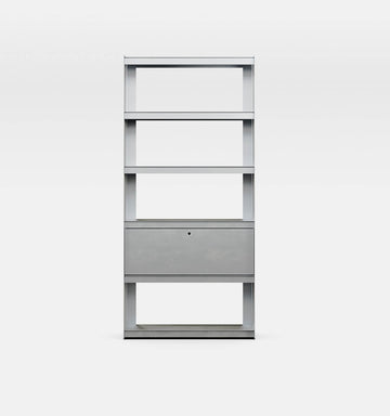 Plié Bookshelf 1 Tall Drawer Brushed Aluminium / 90 cm / 35 in