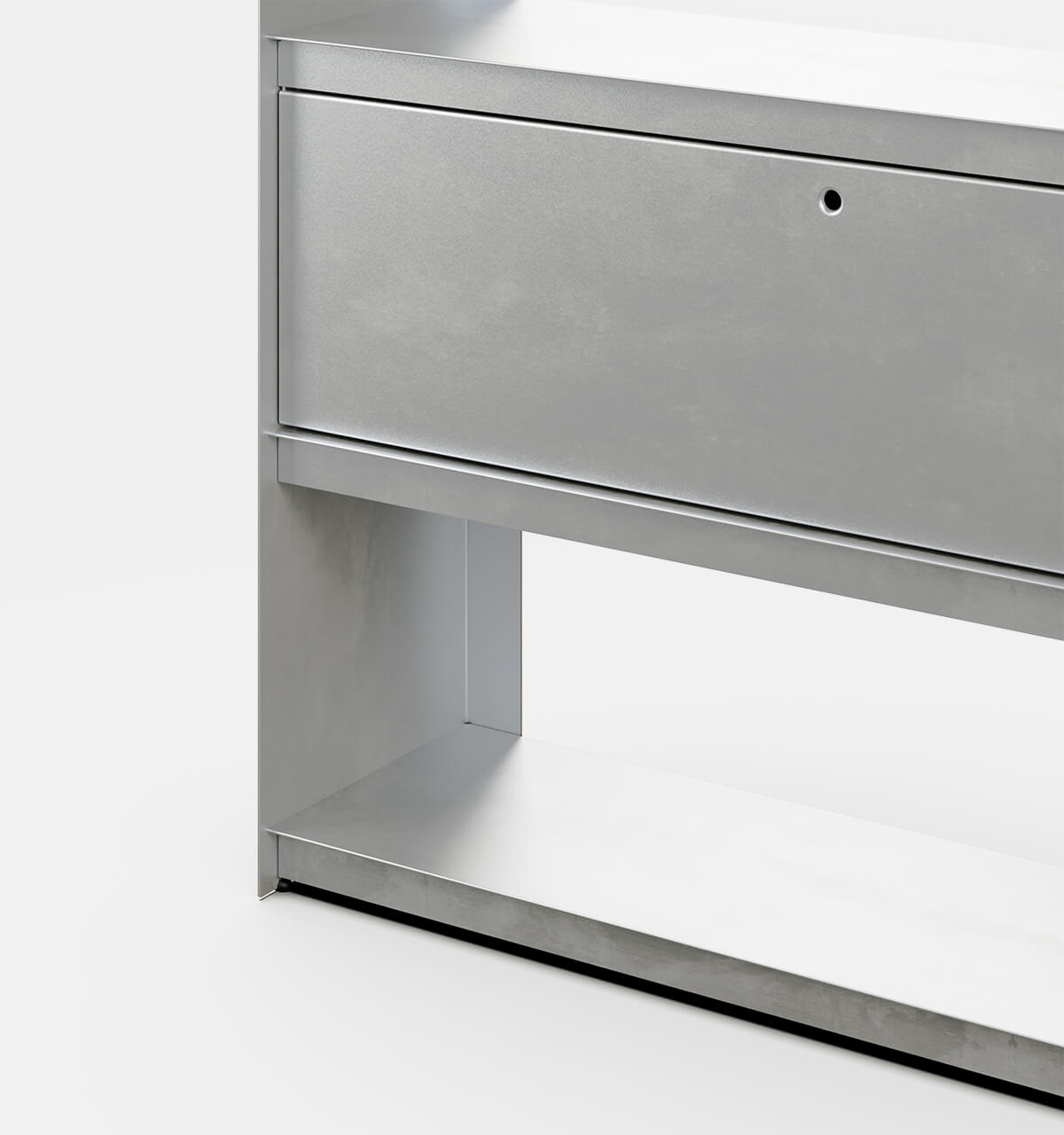 Plié Bookshelf 1 Tall Drawer Brushed Aluminium / 120 cm / 47 in