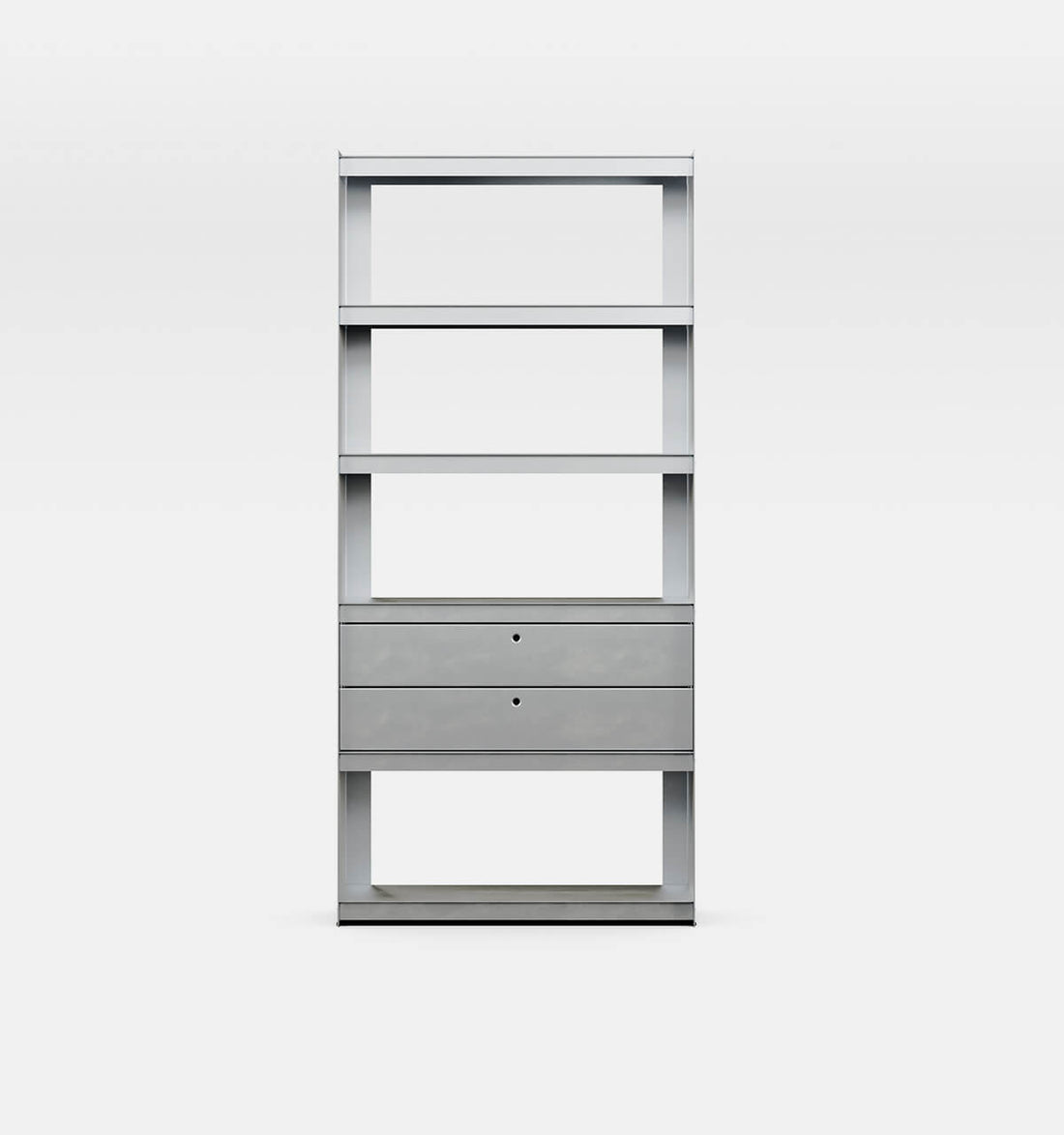 Plié Bookshelf 2 Short Drawers Brushed Aluminium / 90 cm / 35 in