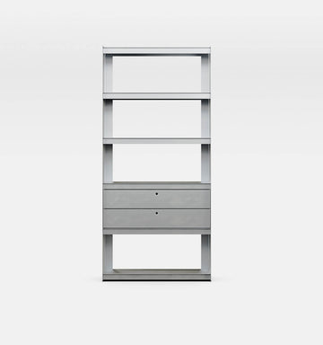 Plié Bookshelf 2 Short Drawers Brushed Aluminium / 90 cm / 35 in