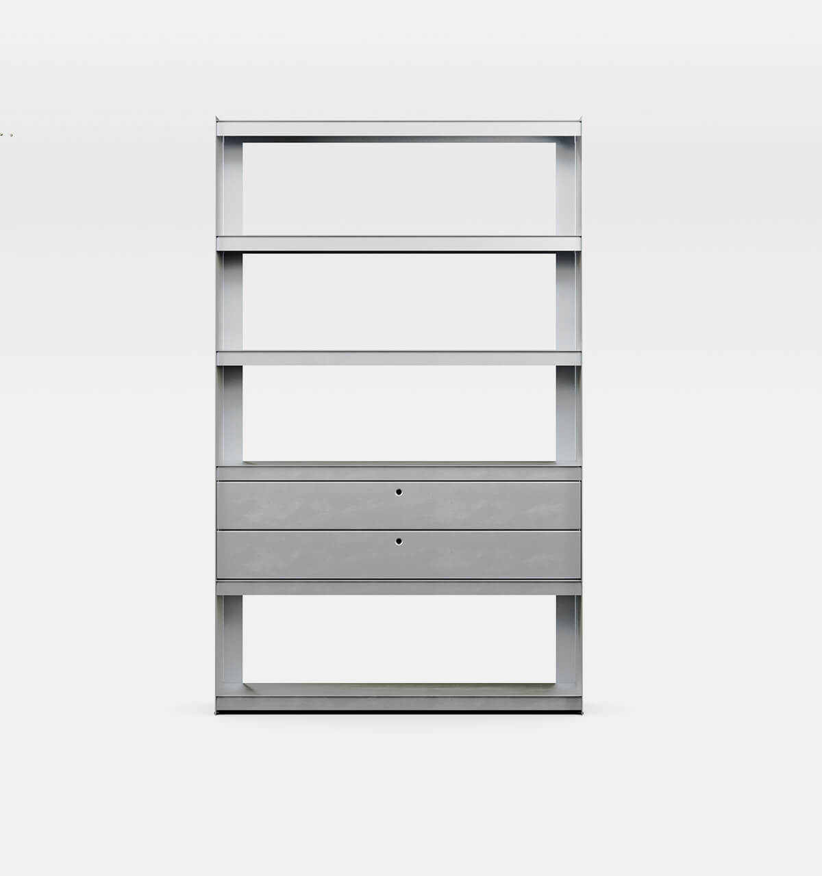 Plié Bookshelf 2 Short Drawers Brushed Aluminium / 120 cm / 47 in