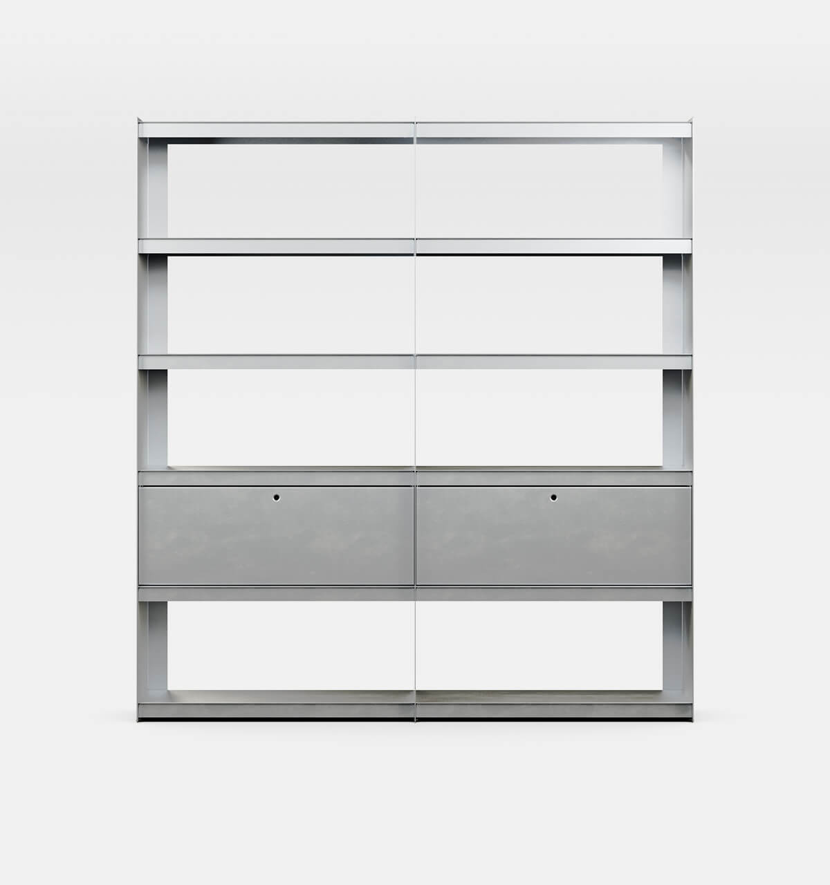 Plié Bookshelf Extension 2 Tall Drawers Brushed Aluminium / 180 cm / 70 in