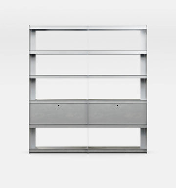 Plié Bookshelf Extension 2 Tall Drawers Brushed Aluminium / 180 cm / 70 in