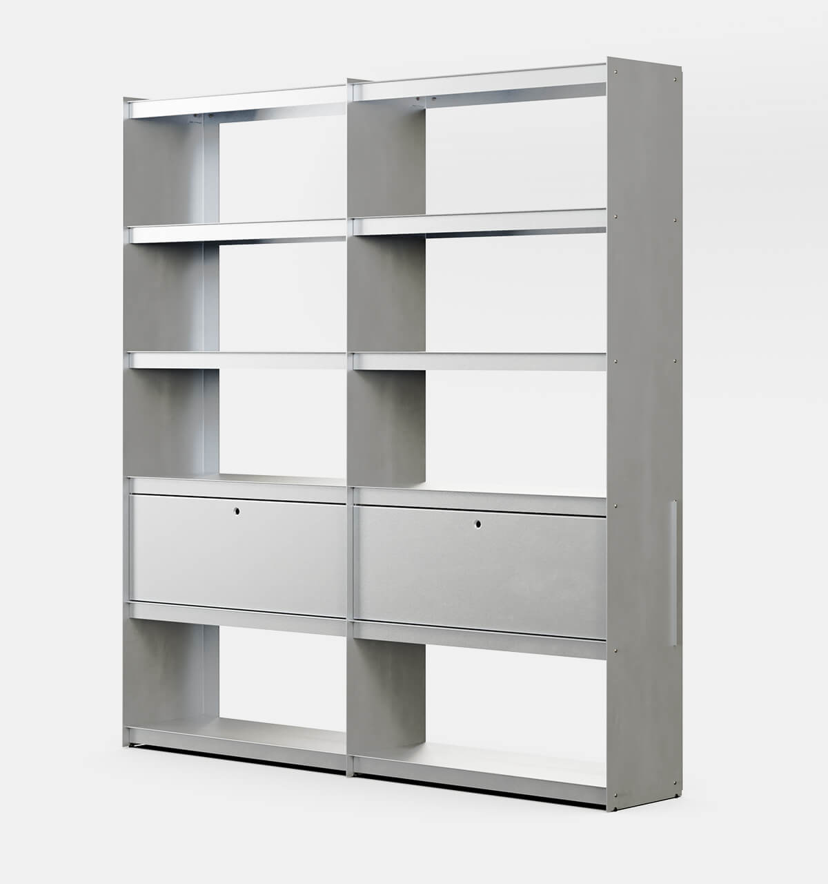 Plié Bookshelf Extension 2 Tall Drawers Brushed Aluminium / 180 cm / 70 in