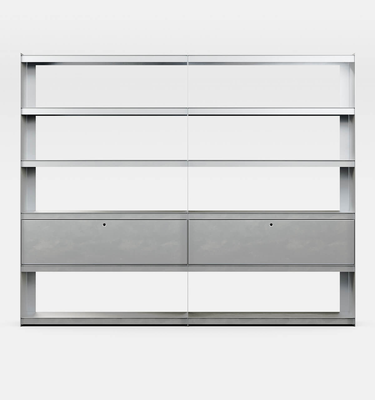 Plié Bookshelf Extension 2 Tall Drawers Brushed Aluminium / 240 cm / 94 in