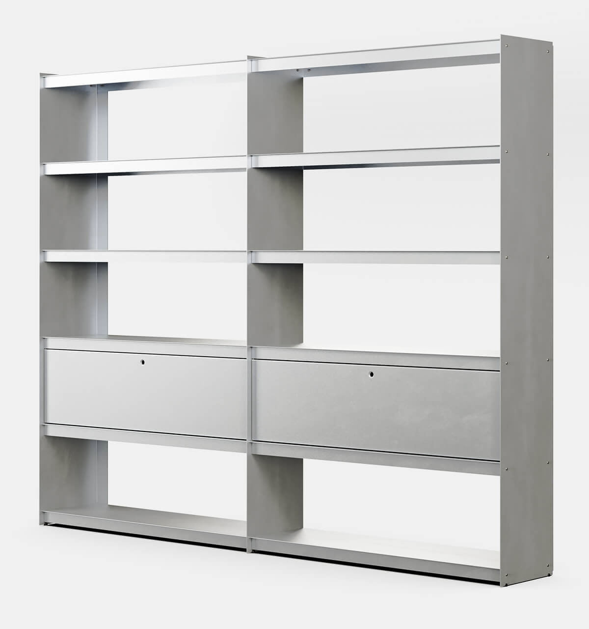 Plié Bookshelf Extension 2 Tall Drawers Brushed Aluminium / 240 cm / 94 in
