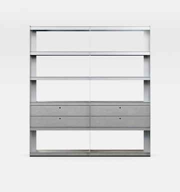 Plié Bookshelf Extension 4 Short Drawers Brushed Aluminium / 180 cm / 70 in