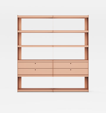 Plié Bookshelf Extension 4 Short Drawers Coral / 180 cm / 70 in