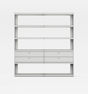 Plié Bookshelf Extension 4 Short Drawers Light Grey / 180 cm / 70 in