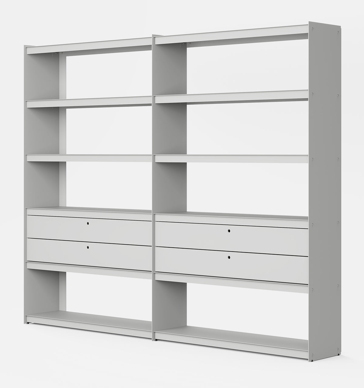 Plié Bookshelf Extension 4 Short Drawers Light Grey / 240 cm / 94 in