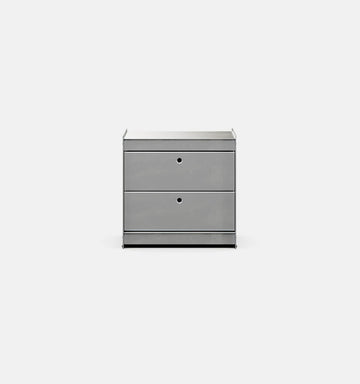 Plié Side Table 2 Short Drawers Brushed Aluminium / 45 cm