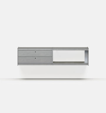 Plié Wall Unit Extension 2 Short Drawers 180 cm / 71 in / Brushed Aluminium