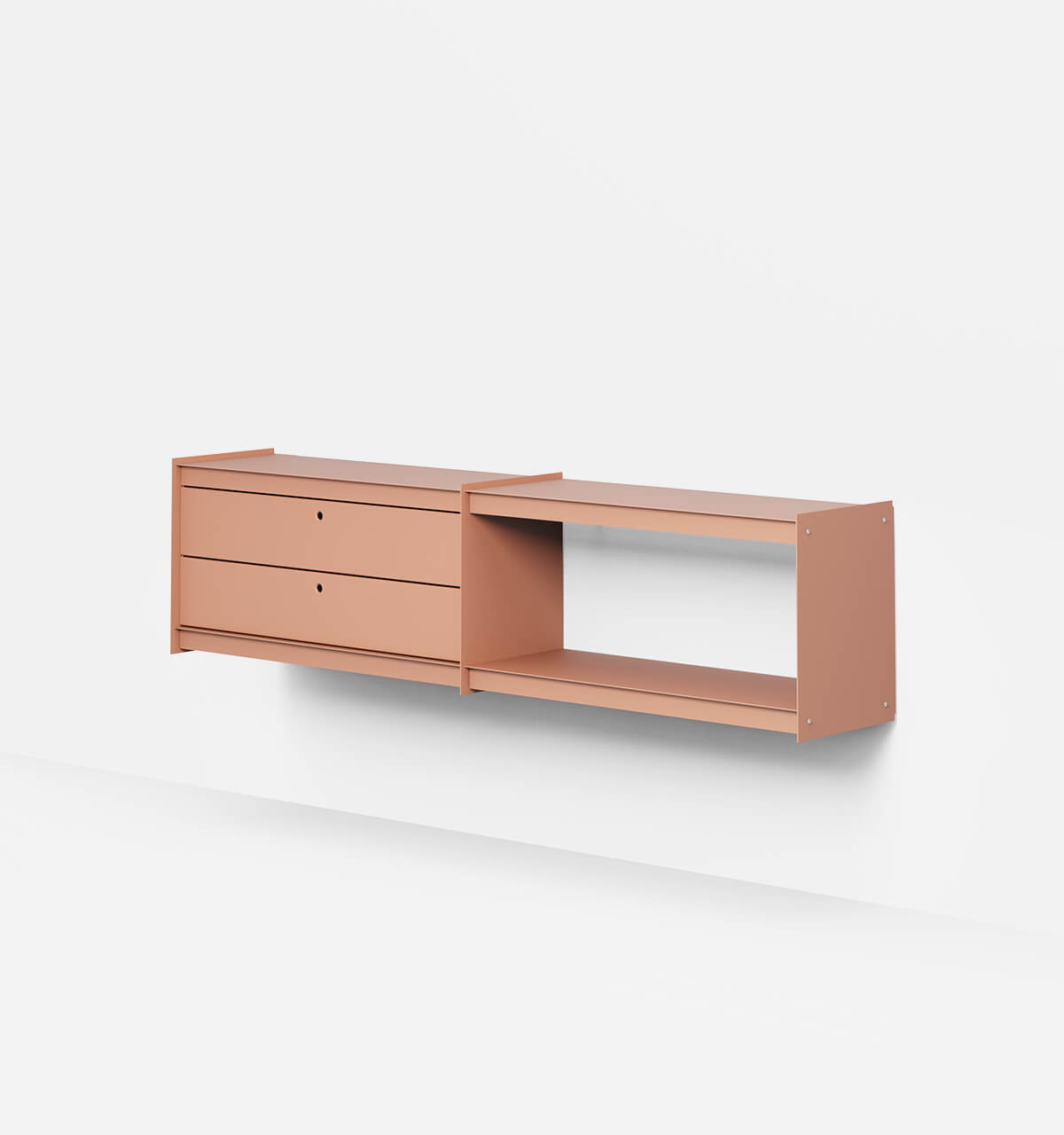 Plié Wall Unit Extension 2 Short Drawers 180 cm / 71 in / Coral